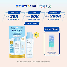 Kem chống nắng vật lý Skin Aqua kiềm dầu, dạng sữa dùng hàng ngày Sunplay Skin Aqua Mineral Defense Oil Clear Milk SPF50+ PA++++ 25g