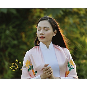 Khăn Quấn Cổ Lụa Tơ Tằm Thời Trang Vẽ Tay Cúc Vàng SenSilk Limited, Silk Painting Scarves 180 x 55cm, Quà Tặng Sinh Nhật Mẹ