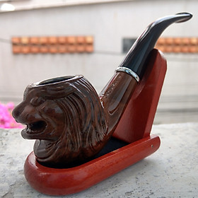 Bộ Tẩu thuốc và đế gỗ chạm khắc sư tử - T035