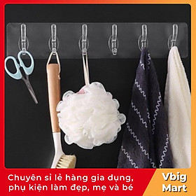 VB13 Thanh Treo Đồ Dán Tường 6 Móc Liền Mạch Trong Suốt Siêu Dính