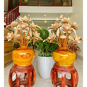 Mua 2 bình hoa sen gỗ hương đỏ  trang trí phòng thờ  phòng khách tuyệt đẹp  25 cành  hoa lá gương bằng gỗ ngọc am thơm phức