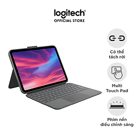 Bao da kèm phím Logitech Combo Touch dành cho iPad 10.9 inch Gen 10 - Có thể tháo rời, Trackpad siêu nhạy, chiếu sáng nền - Hàng chính hãng