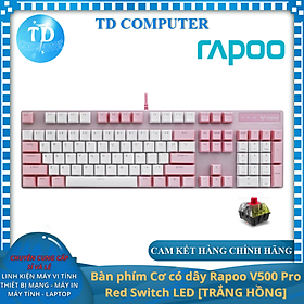 Bàn phím Cơ có dây Rapoo V500 Pro Red Switch LED [TRẮNG HỒNG] - Hàng chính hãng Nam Thành phân phối