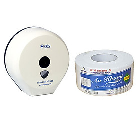 Combo 2 hộp đựng giấy vệ sinh cuộn lớn Roto RT3203A( Trắng) và 10 cuộn giấy vệ sinh cuộn lớn An Khang Caro500