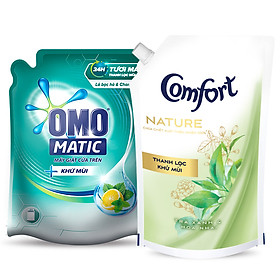 Combo Thanh Lọc Khử Mùi Từ Túi Nước Giặt Omo Matic 2.3Kg Và Nước Xả Comfort 1.5L