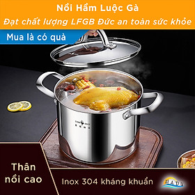 Nồi Luộc Gà Bếp Từ 22cm Inox 304 Cao Cấp Nắp Thủy Tinh Đạt Chất Lượng Đức SSGP