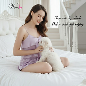 Đồ bộ mặc nhà WANNABE BSS05 đồ bộ quần sọt đắp bèo phối áo 2 dây crop top bèo tầng tạo độ phồng cho ngực
