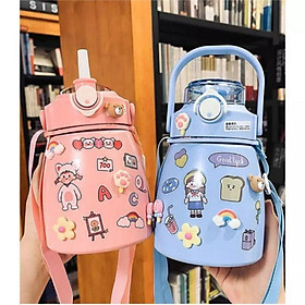 Mua Bình giữ nhiệt có dây đeo  ống hút tiện lợi tặng kèm sticker 2d xinh cute