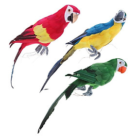 2pcs Feathered Artificial Macaw Bird Home Garden Decor Parrot  Red
