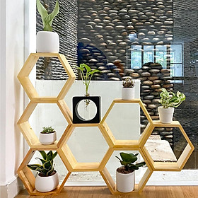Mua Set 6 kệ gỗ treo tường hình lục giác   và  3 thanh ngang 40cm kết hợp  bằng gỗ thông để đựng đồ trang trí nhà cưae