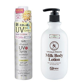 Combo 1 chống nắng nhật bản UV SPRAY SPF 50 PA ++++ (200g) + 1 dưỡng thể trắng da Benew ( 450ml)