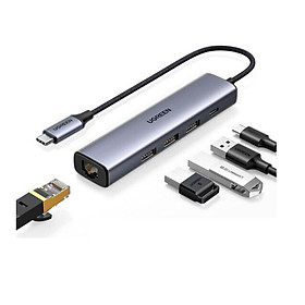 Bộ chuyển đổi USB C sang cổng mạng LAN và 3 USB 3.0 màu xám Ugreen 20932 gigabits Ethernet + Pd CM475 - HÀNG CHÍNH HÃNG