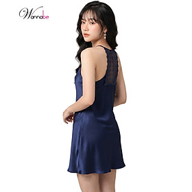 Đầm ngủ lụa WANNABE DNS43 váy ngủ 2 dây cổ yếm lưng phối ren xinh xắn, xẻ 2 giữa 2 đùi làm tăng nét nữ tính quyến rũ của bạn gái