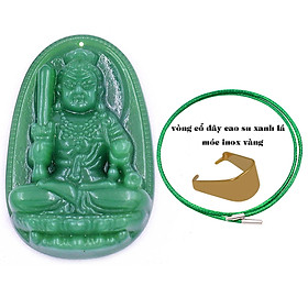 Mặt dây chuyền Phật Bất động minh vương đá xanh 2.2 x 3.6cm ( size trung ) kèm vòng cổ dây cao su xanh lá + móc inox, Phật bản mệnh