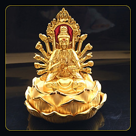 Tượng Phật Bà Quan Âm Nghìn Tay Hai Mặt Trang Trí Taplo Xe Hơi, Bàn Làm Việc Mạ Vàng