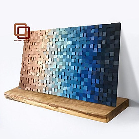 Mua Tranh gỗ trang trí 3D tone XANH LAM (Wood mosaic) - (KÍCH THƯỚC 30x40 và 40X60cm)