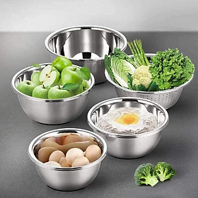Mua Bộ thau rổ inox nhà bếp 5 món bằng inox đủ size từ 18 - 26 cm tiện dụng