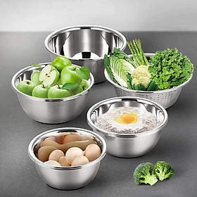 Bộ thau rổ inox nhà bếp 5 món bằng inox đủ size từ 18 - 26 cm tiện dụng