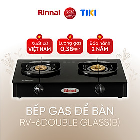 Bếp gas dương Rinnai RV-6Double Glass (Sp) mặt bếp kính và kiềng bếp men - Hàng chính hãng