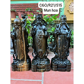 Bộ tượng phật tam đa phúc lộc thọ ,bằng gỗ mun hoa kt cao 60×21×15cm