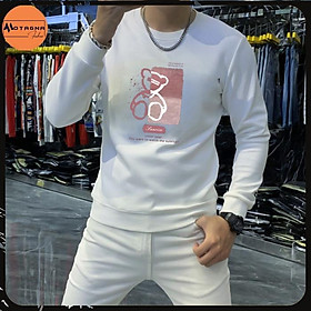 Áo sweater nam chất đẹp, Áo nỉ cổ tròn kiểu dáng Hàn Quốc in Gấu Hồng mã NZ630