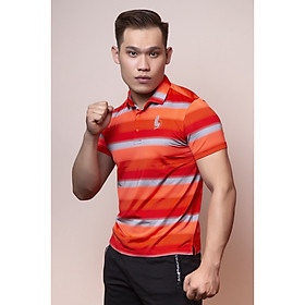 Áo Polo Nam - Cam Đỏ Xám Sọc Ngang, Logo Bạc - Getfit Fashion