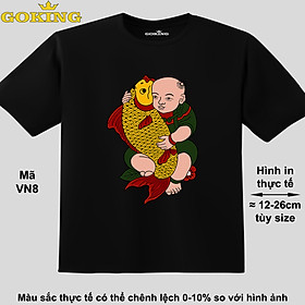 Hình ảnh Em bé ôm cá, mã VN8. Áo thun tranh Đông Hồ Việt Nam siêu đẹp cho cả gia đình. Quà tặng ý nghĩa cho bố mẹ, con cái, bạn bè, doanh nghiệp, hội nhóm