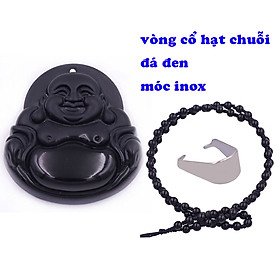 Mặt dây chuyền Phật Di lặc đá đen 4.5 cm ( size lớn ) kèm vòng cổ hạt chuỗi đá đen + móc inox trắng, mặt dây chuyền Phật cười