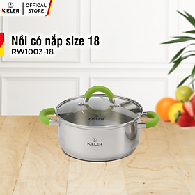 Nồi Inox 5 đáy KIELER đáy từ 18cm nấu nhanh, tiết kiệm điện, có 2 lớp chống dính Whitford ít bám dầu mỡ RW1003-18