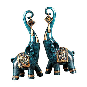 2Pcs Luxury Elephant Statues Animal Figurine Sculpture Home Decor Craft