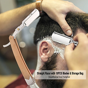 Dao Cạo Thẳng Với Lưỡi Dao 10 Cái Kèm Túi Đựng Đa Năng Có Thể Gấp Gọn