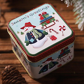 Hộp thiếc vuông đựng bánh kẹo phong cách Giáng Sinh