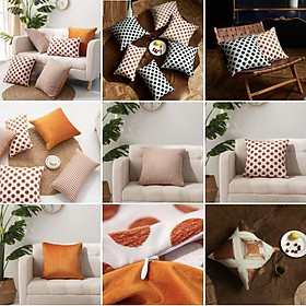 VỎ Gối Tựa Lưng Vải Nhung Dệt Sợi Jacquard Phối Màu Cam Trắng Hiện Đại SBK142
