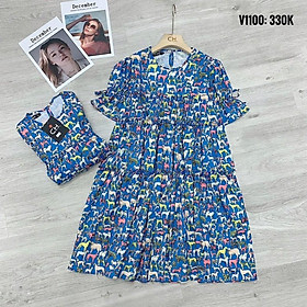 Đầm bầu hoa nhí xanh baby doll dễ thương