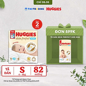 Tã/bỉm dán sơ sinh Huggies Skin Perfect S 80+2 miếng với 2 vùng thấm giảm kích ứng da