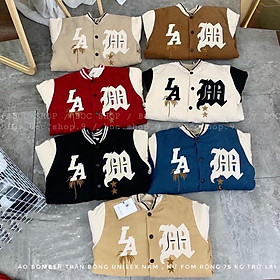 Áo khoác bomber jacket LA thêu chất đẹp A25, form rộng chất nhung 2 lớp dày dặn, phong cách unisex nam nữ