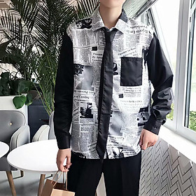 2019 new With tie printing fashion trend Long-sleeved shirt Men Loose Comfortable