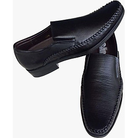 Giày tây nam không dây Trường Hải đen da bò cao cấp cao 3cm đế cao su GT011