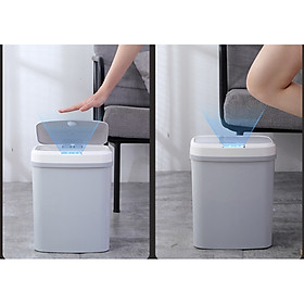 Mua Thùng rác thông minh cảm ứng từ xa 15l  cảm biển chuyển động và cảm biến gõ có sạc điện USB và pin - Thùng rác tự động đóng mở nắp khi cần sử dụng - Xám