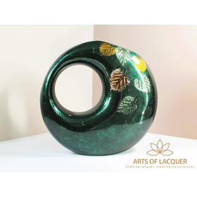 Bình Hoa Sơn Mài Màu Xanh Lam Họa Tiết Lá Mùa Thu