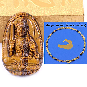 Mặt Phật Bất động minh vương đá mắt hổ kèm dây chuyền inox + móc inox vàng, mặt dây chuyền Phật bản mệnh, vòng cổ mặt Phật