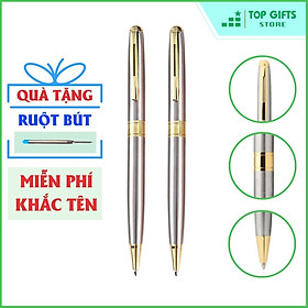 Bút ký khắc tên cao cấp kim loại xoay Bạc Viền Vàng PBV116 ngòi 0.7mm