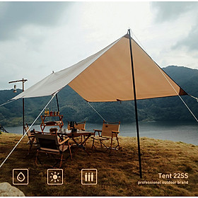 Bộ Tấm tăng tarp màu be che nắng, che mưa che lều cắm trại picnic đủ phụ kiện dây cọc chống và túi