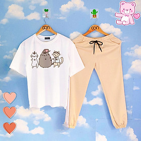 Set Đồ Bộ Áo Thun Tay Lửng Quần Kẻ 3 Sọc, Quần Ulzzang 2 Sọc