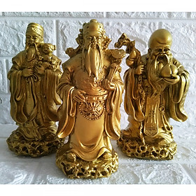 Bộ tượng Phúc Lộc Thọ đá poly phủ nhũ đồng cao 19cm TDD19