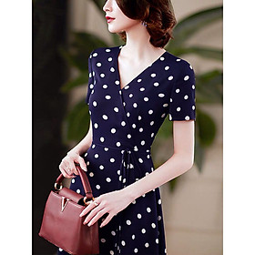 Đầm chấm bi xoè cổ v