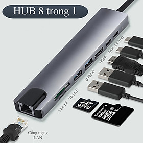 Hub type C USB 8 in 1 đa năng cổng chuyển đổi chia cổng USB 3.0 tốc độ 500Mb/s SD, TF, 4K,HDMI nhỏ gọn tiện lợi - K1324