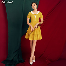 Đầm nữ đẹp nhún tùng cổ trắng thời trang GUMAC DB1142