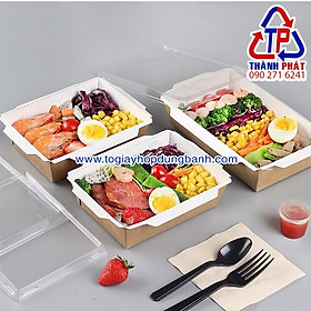 Mua 50 Hộp giấy đựng thức ăn nắp trong - Hộp giấy đựng bánh bông lan - Hộp giấy đựng cơm gạo lứt