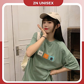 Áo thun tay lỡ form rộng - phông nam nữ cotton oversize - T shirt thêu 4 logo - 2N Unisex